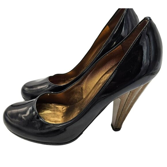 Guiseppe Zanotti Black Heels Patent Leather Luxury Designer Gold